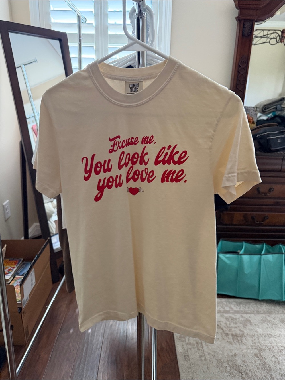 Comfort Colors Cream Tee with Red Script Slogan